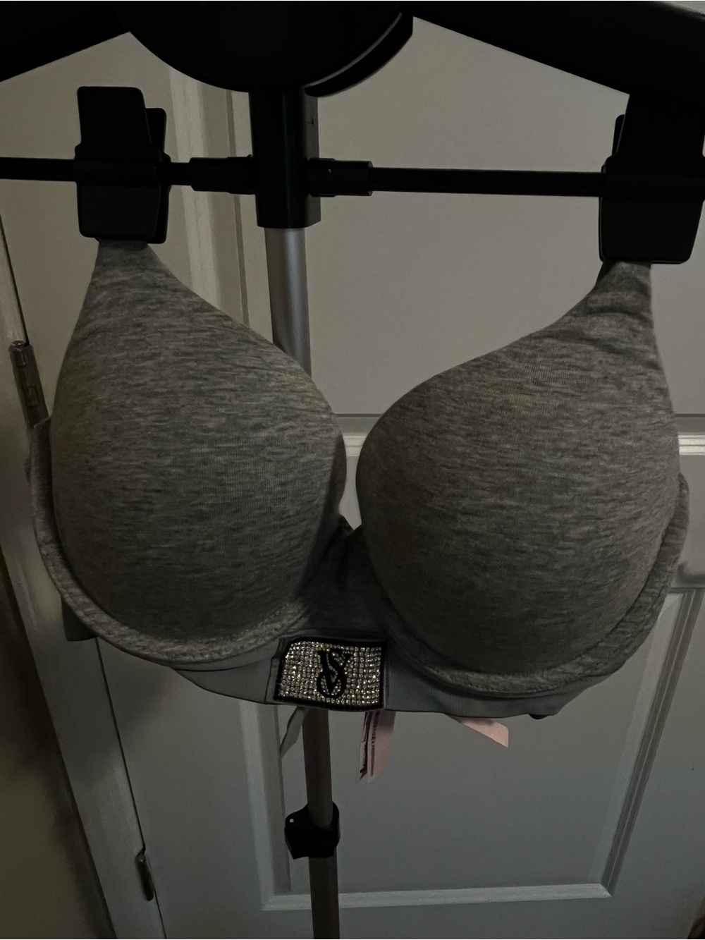 Victoria's Secret Heather Gray Padded T-Shirt Bra with Rhinestone Logo